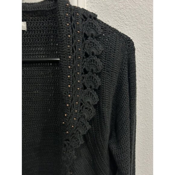 WD-NY Black Open Front Crochet Sweater Lightweight  Cardigan Shrug Size Large - Picture 4 of 9